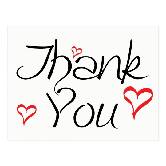 Black And White Thank You Red Love Hearts Postcard