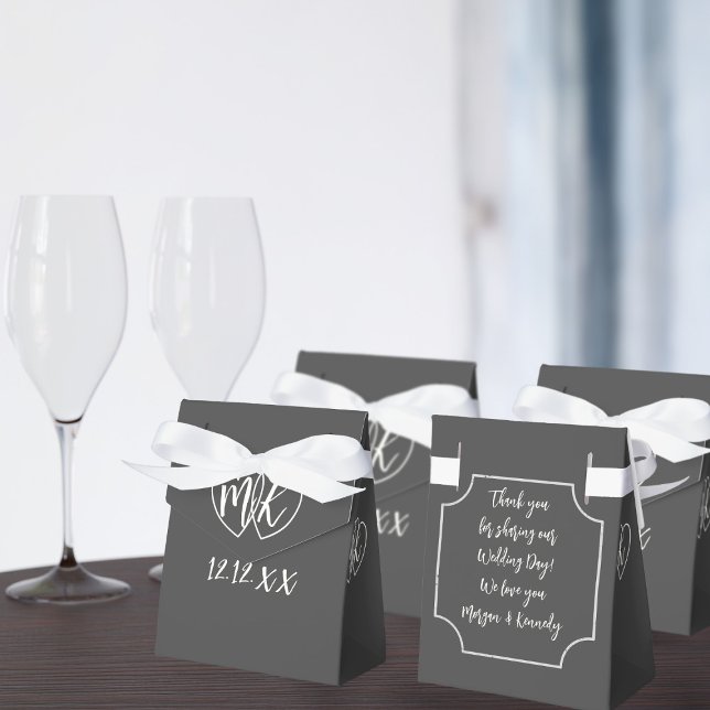 Black and White Thank You Rustic Wedding Favor Box (Add your short thank you message on the reverse and your initials/wedding day to the front)
