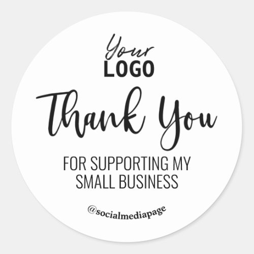Black And White Thank You Supporting Business Logo Classic Round Sticker