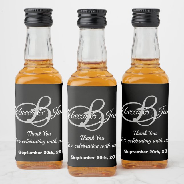 Black and White Thank You Wedding Liquor Bottle Label (Bottles)