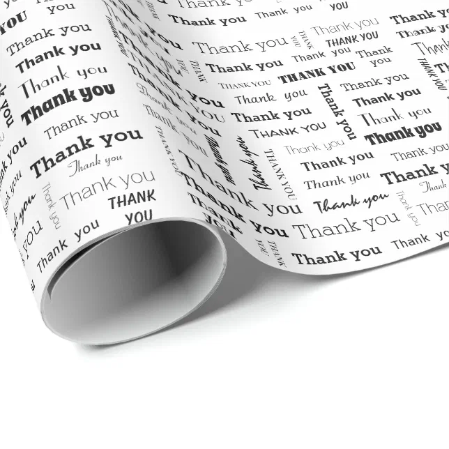 Black and White Thank You Wrapping Paper (Roll Corner)