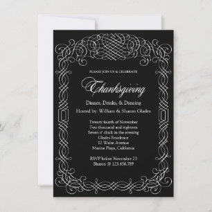 Black and White Thanksgiving Dinner Calligraphy Invitation