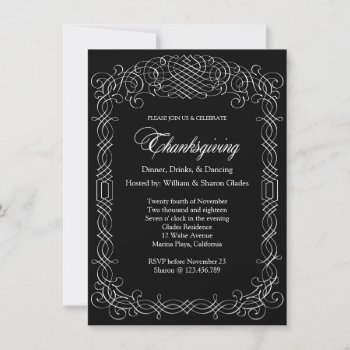 Black And White Thanksgiving Dinner Calligraphy Invitation by thepapershoppe at Zazzle