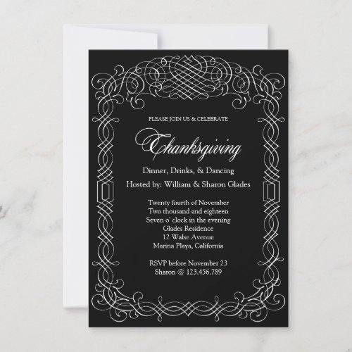 Black and White Thanksgiving Dinner Calligraphy Invitation