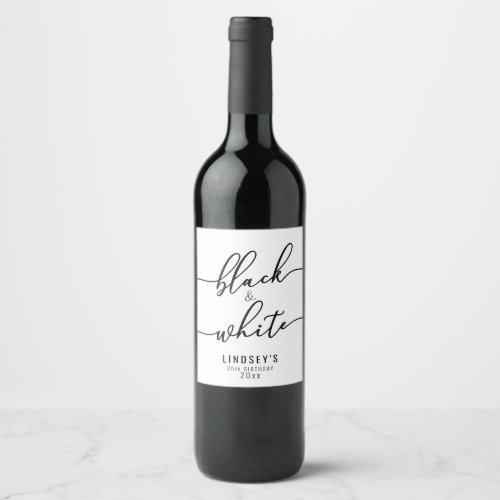 Black and White Theme Party Wine Label