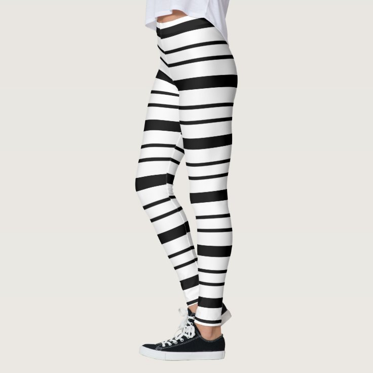 Black and White Thick and Thin Stripes Leggings | Zazzle