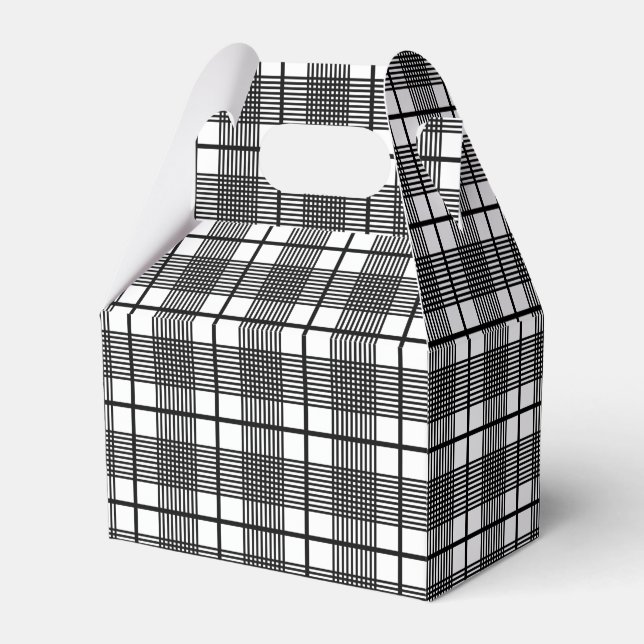 Black and White Thin Glen Plaid Pattern  Favor Boxes (Front Side)