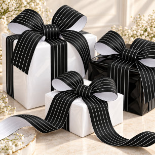 Black And White Thin Pin Stripes Satin Ribbon