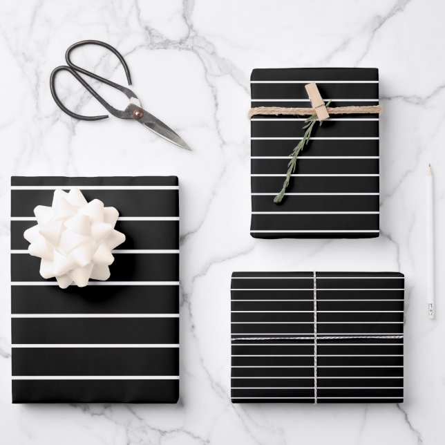 Black And White Thin Stripes Wrapping Paper Sheets (Front)