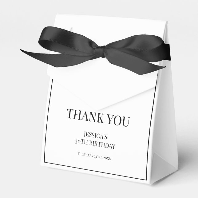 Black and White Thirty Chic 30th Birthday Party Favor Boxes (Front Side)