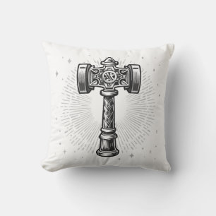 Black and white Thor's Hammer Mjolnir Throw Pillow