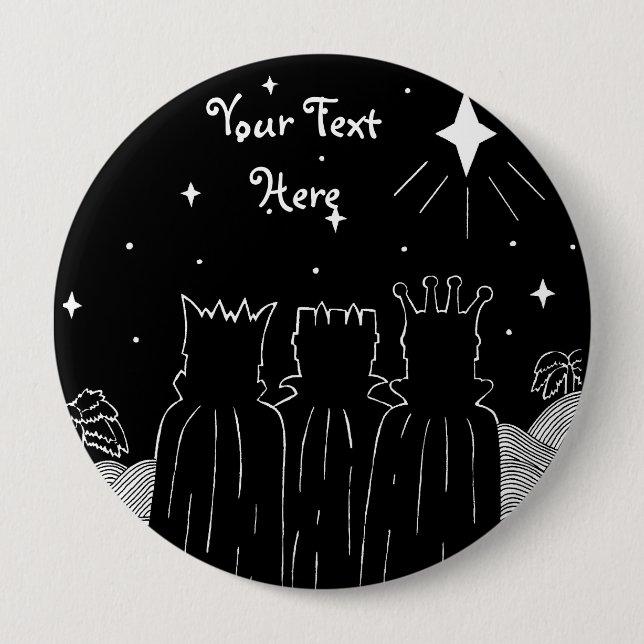 black and white three kings and star christmas  button (Front)