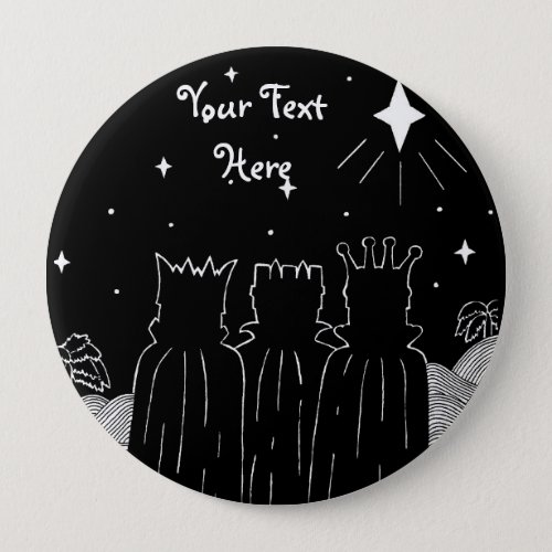 black and white three kings and star christmas  button