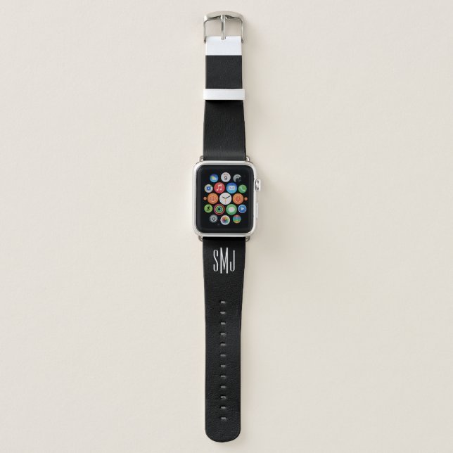 Black and White Three Letter Monogram Apple Watch Band (Front)