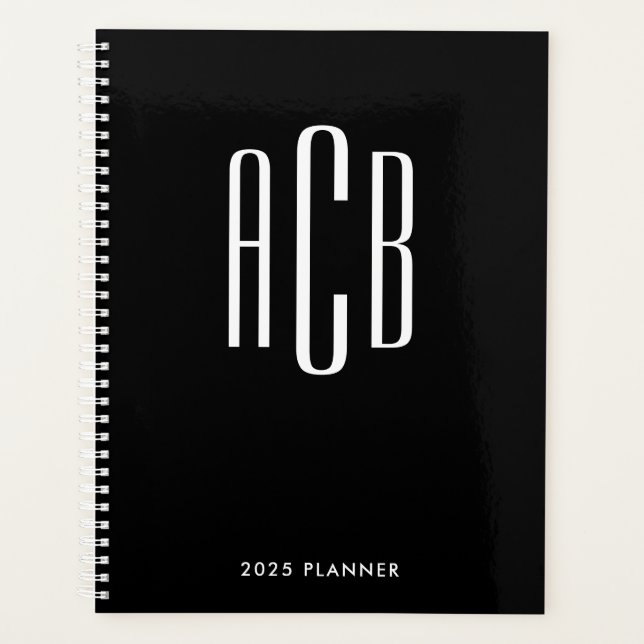 Black and White Three Letter Monogram Planner (Front)