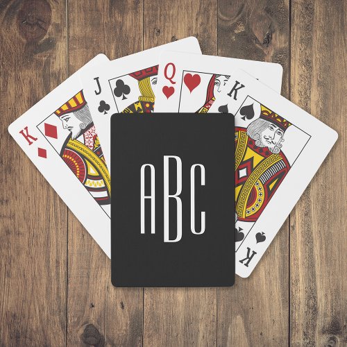 Black and White Three Letter Monogram Poker Cards