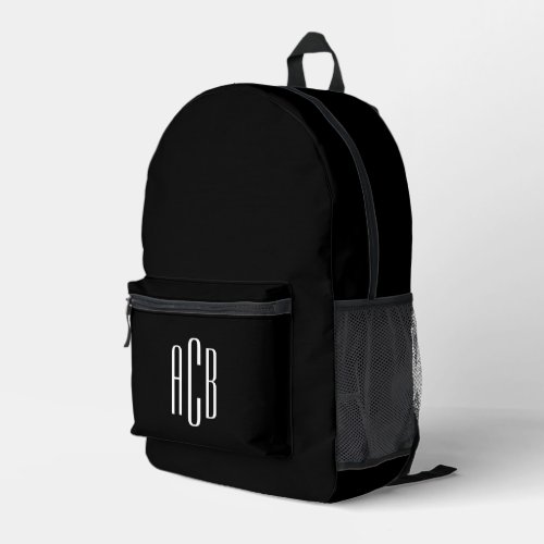 Black and White Three Letter Monogram Printed Backpack