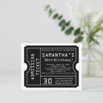 Black and White Ticket Invitation, Digital Style Invitation | Zazzle