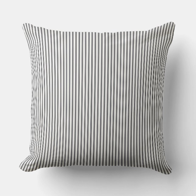 Black and White Ticking Stripe Throw Pillow (Front)