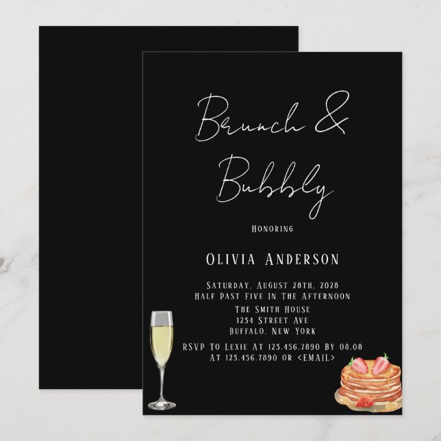 Black and White Tie Pancake Brunch & Bubbly Invita Invitation (Front/Back)