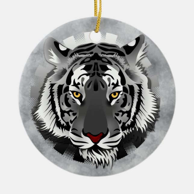Black And White Tiger Ceramic Ornament (Front)