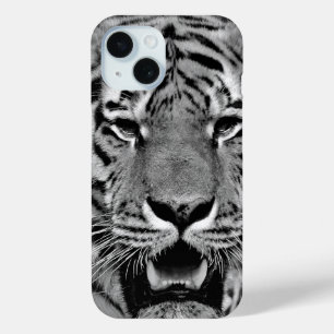 Black and White Tiger Face iPhone 15 Case
