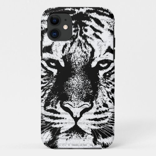 Black and White Tiger Face iPhone 11 Case