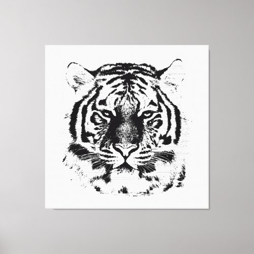 Black and White Tiger Face Close Up Canvas Print