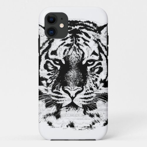 Black and White Tiger Face Close Up iPhone 11 Case