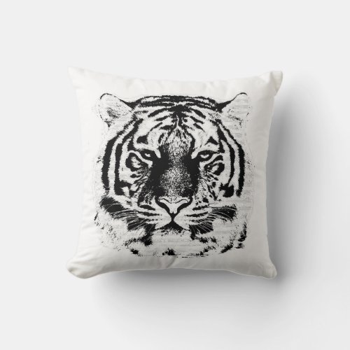 Black and White Tiger Face Close Up Throw Pillow