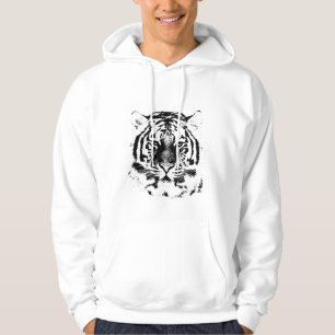 Black and White Tiger Face Hoodie