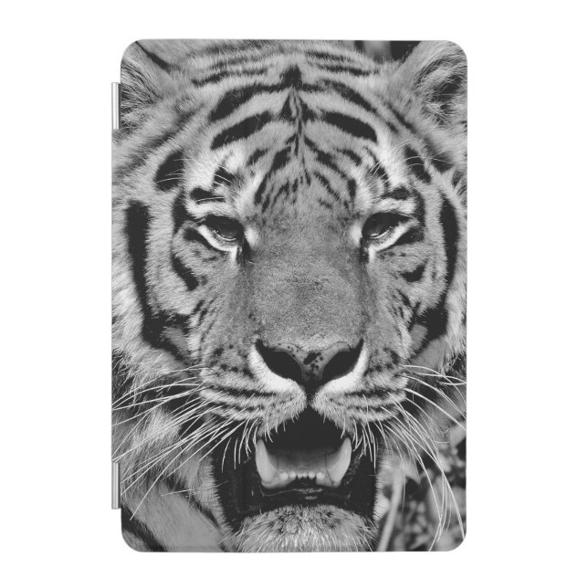 Black and White Tiger Face iPad Mini Cover (Front)