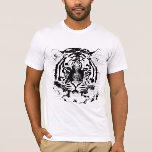 Black and white Tiger Face T_Shirt