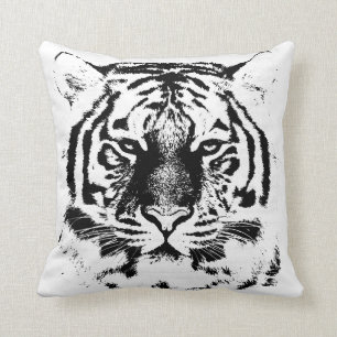 Black and White Tiger Face Throw Pillow