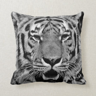 Black and White Tiger Face Throw Pillow
