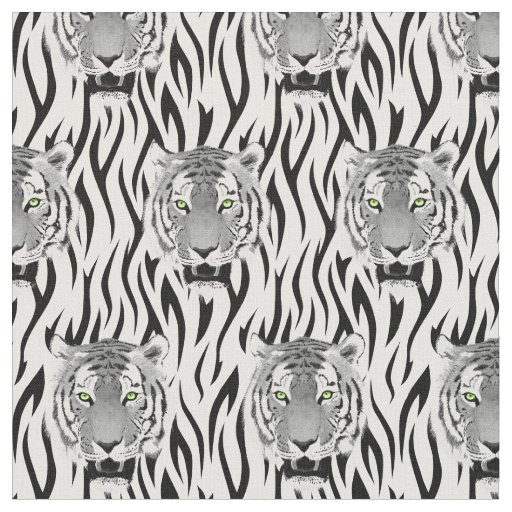 Black and White Tiger Face With Stripes Fabric