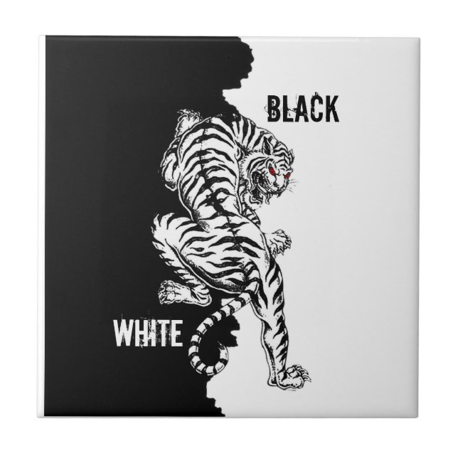 Black and white tiger luggage tag trifold wallet l ceramic tile (Front)