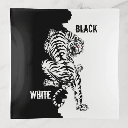 Black and white tiger luggage tag trifold wallet l trinket tray