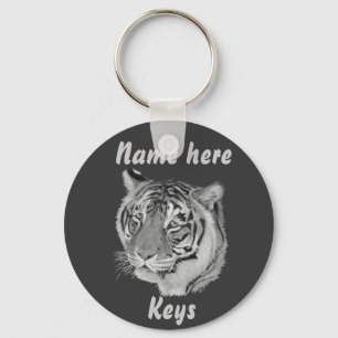 black and white tiger painting of big cat keychain