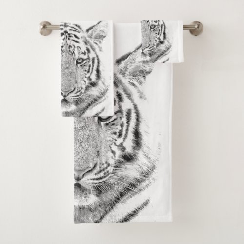 Black and White Tiger Portrait Bath Towel Set