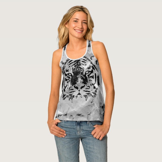 Black and white Tiger portrait  on paper canvas Tank Top (Front Full)