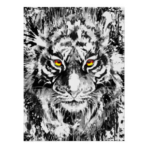Black and white Tiger Poster Art - Tiger Drawing