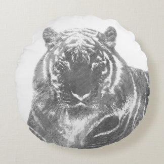 Black and White Tiger Round Pillow