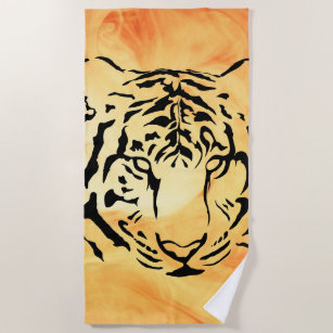 Tiger Line Art Beach Towel by Maryna Lohvynenko - Pixels