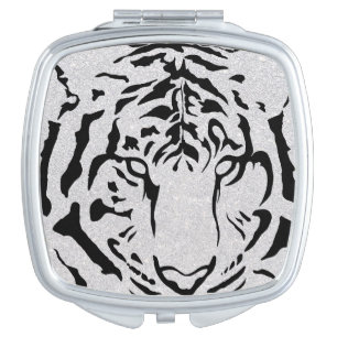 Black and White Tiger Silhouette Compact Mirror