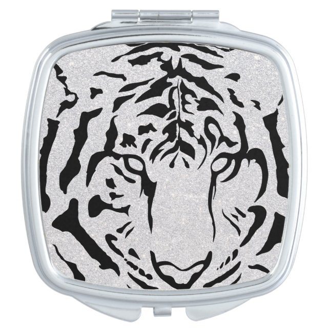 Black and White Tiger Silhouette Compact Mirror (Front)