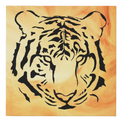 Black and White Tiger Silhouette Faux Canvas Print