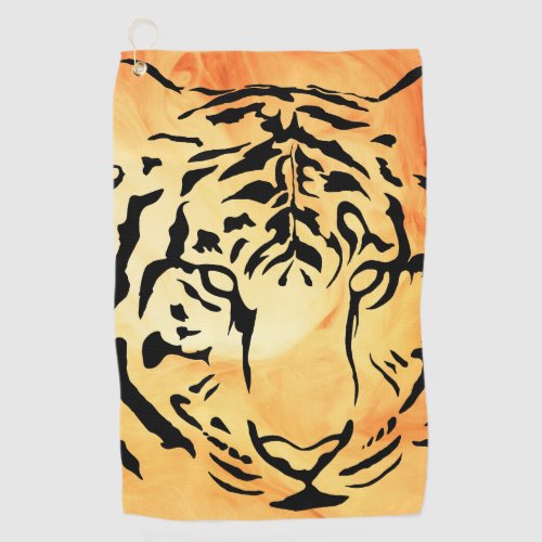 Black and White Tiger Silhouette Golf Towel