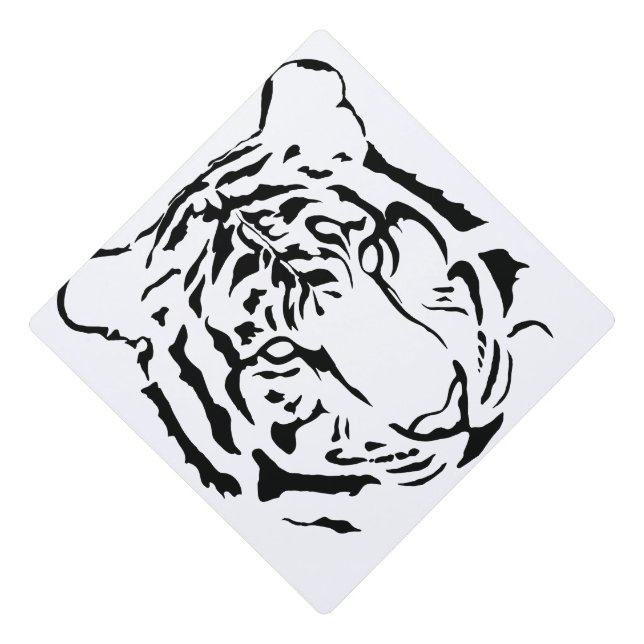 Black and White Tiger Silhouette Graduation Cap Topper (Front)
