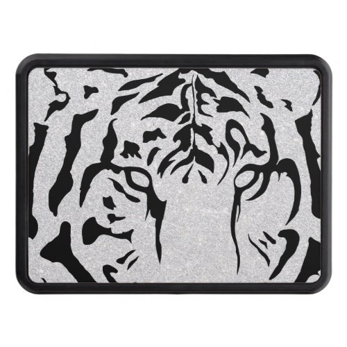 Black and White Tiger Silhouette Hitch Cover